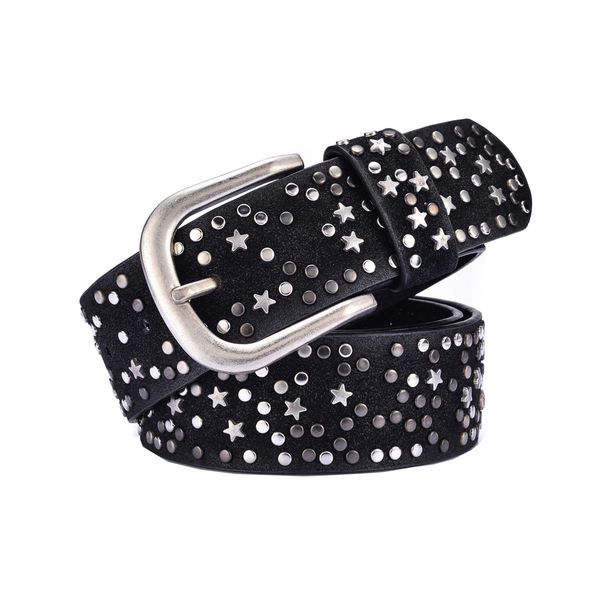 PU Leather Women Punk Waistband Retro Metal Star Rivet Waist Belt