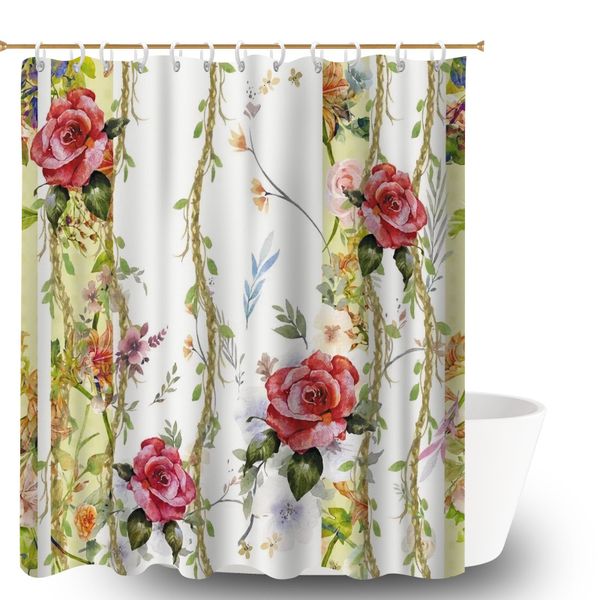 Birds and Flowers Pattern Bathroom Shower Curtain Decor for Daily Shower