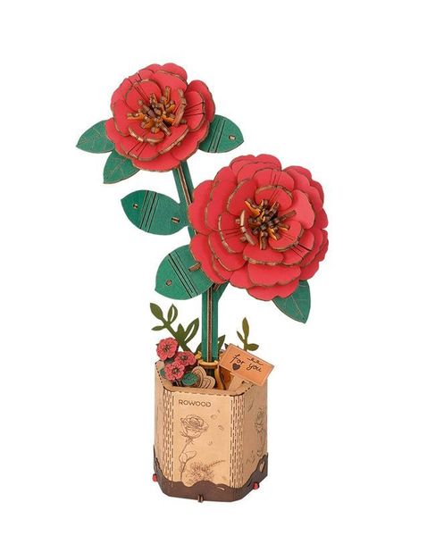 Robotime Wooden Bloom Craft 3D Puzzle - Red Camellia (113 Pieces)