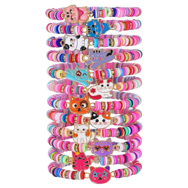Adorable 12-Pack Pet-Themed Beaded Bracelet Set - Fun Cat &amp; Dog Charms