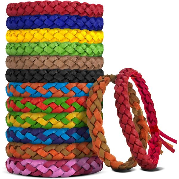 14 Piece Outdoor Plant Essential Oil Braided Leather Anti-Mosquito Bracelet