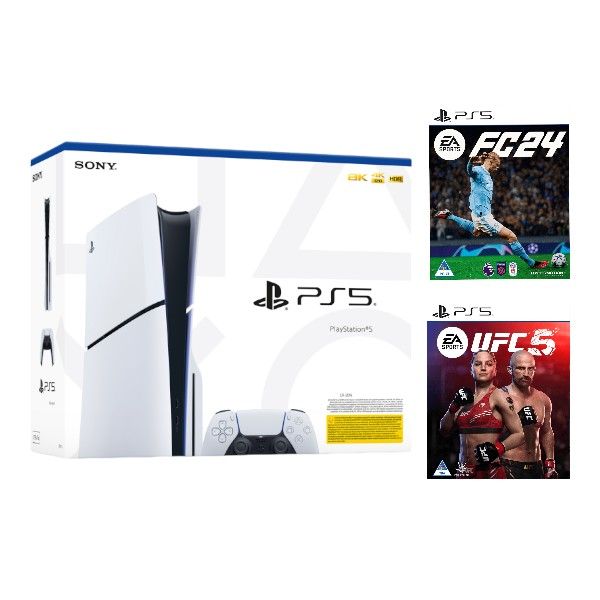 PlayStation 5 Console (Slim) Bundle with EA Sports FC 24 &amp; UFC 5 (PS5)