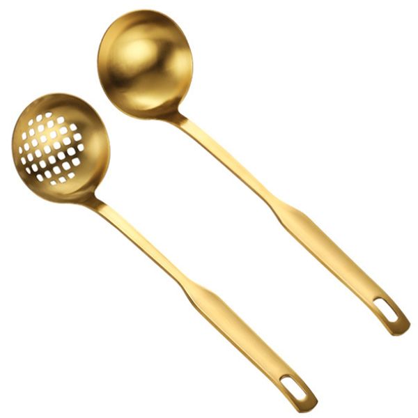 Gold Soup Ladle Colander Set Stainless Steel Spoon For Cooking(2 Pcs)
