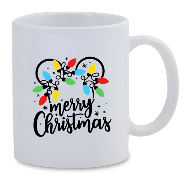 White Ceramic Mug 350ml - Merry Christmas Mickey Lights