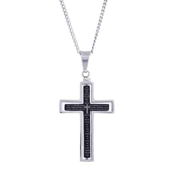 Xcalibur Stainless Steel Black &amp; Silver Prayer Cross Necklace