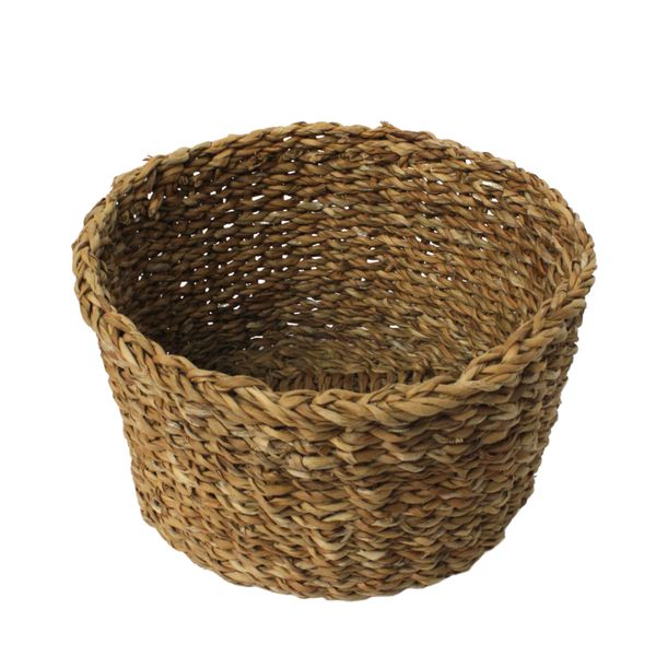 Round Woven Seagrass Storage Basket | Natural Rustic Decor Bin (35 x 25 cm)