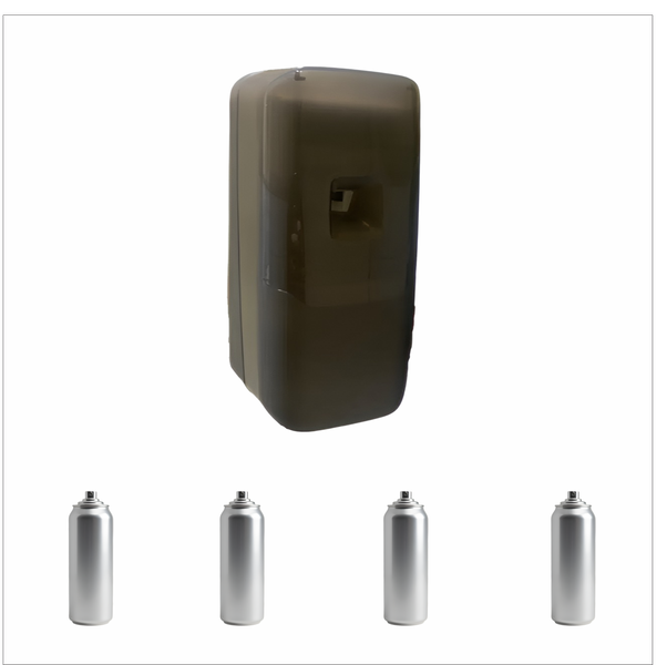 Lucent Black Automatic Air Freshner Dispenser with 4 x 100ml Aerosol Cans