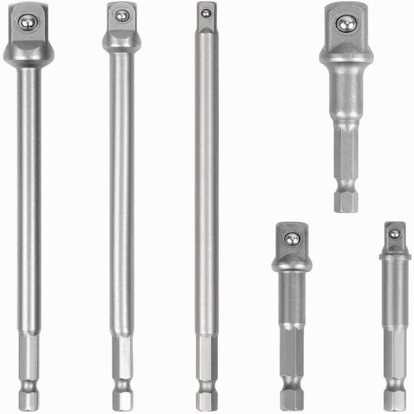 Impact Drill Socket Adapter Set 6 Pieces - 1/4", 3/8", 1/2" Hex Shank