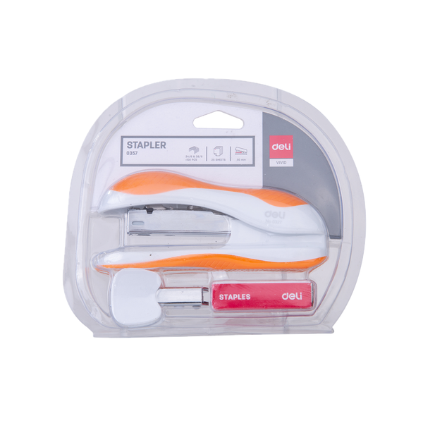 Deli Stapler 25 Sheets 24/6 &amp; 26/6 , Plastic Half Strip