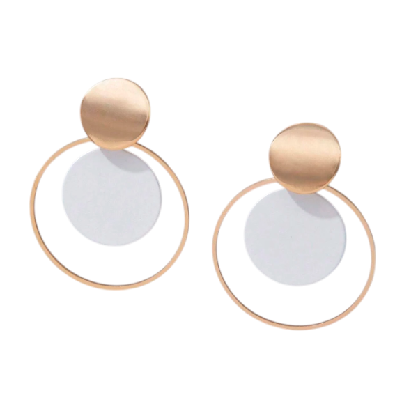 Minimalist Chic Gold &amp; White Circle Earrings - Gold-Toned