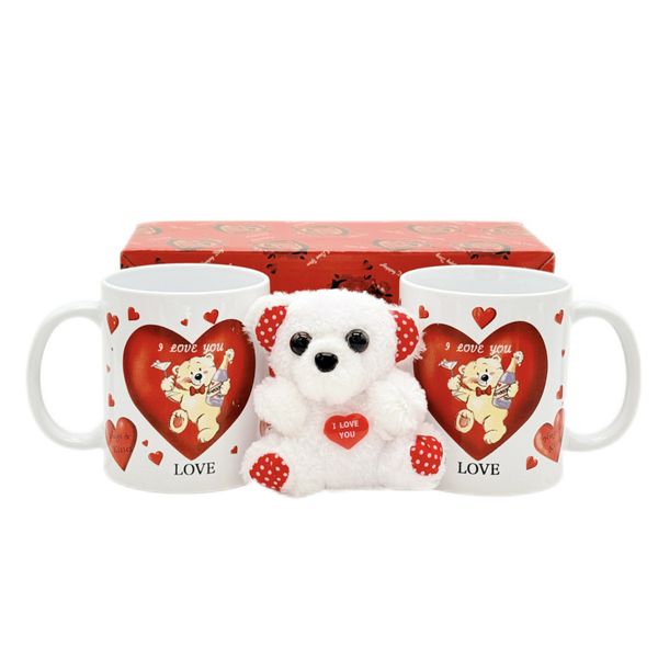 Valentine's Day Gift Set - Couples Mugs with Mini Love Teddy