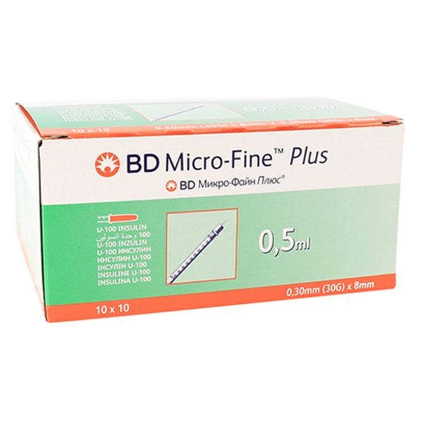Bd - Microfine + U100 0.5ml 30g 8mm Needle With Syringe 100's
