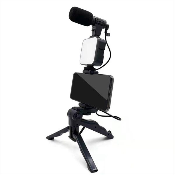 Mobile Phone Tripod Kit with Microphone Led Fill Compatible with Universal