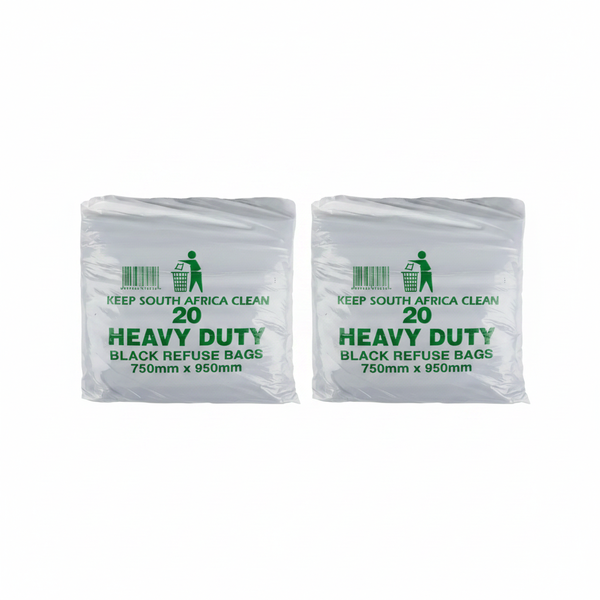 Heavy Duty Black Refuse Bags 38 Micron - 20 Piece, 750mm x 950mm - 2 Pack