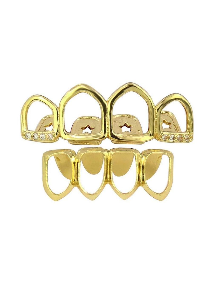Hollowed Out 4 Teeth Top And 4 Teeth Bottom Clip On Grillz Buy Online