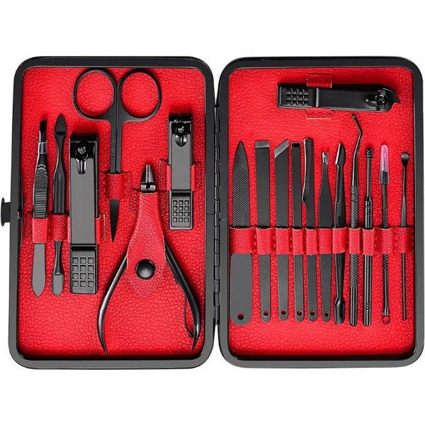 Nail Clipper Manicure - Pedicure Kit Set - Red (15 Pieces)