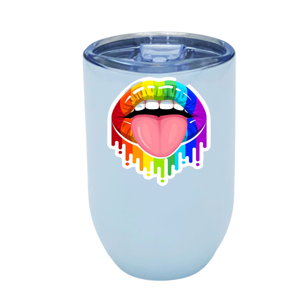 Stainless Steel Travel Tumbler - Rainbow mouth tongue out