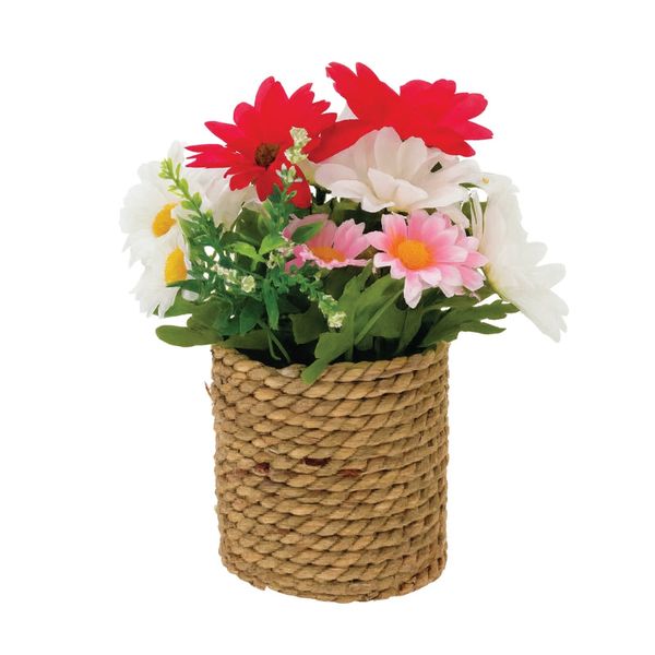 Artificial Flowers in Threaded Rope Basket - 3 Colour Variant Plants