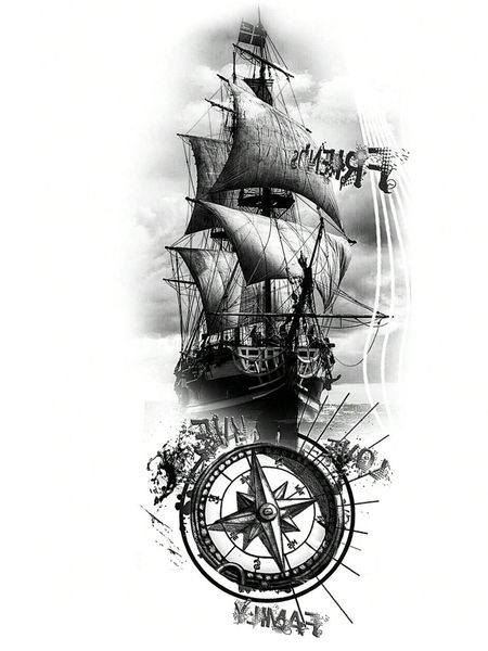 Nautical Themed Semi-Permanent Tattoo - Black