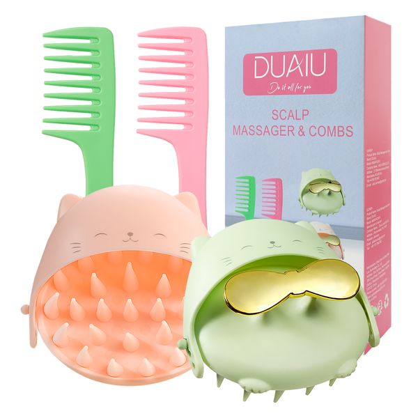2Pcs nail protection massage brush with 2pcs wide toothed comb