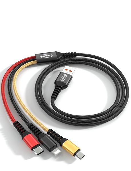 Denmen D02E 2.4A Micro USB / Type C / Lightning Cable Charging &amp; Data Cable