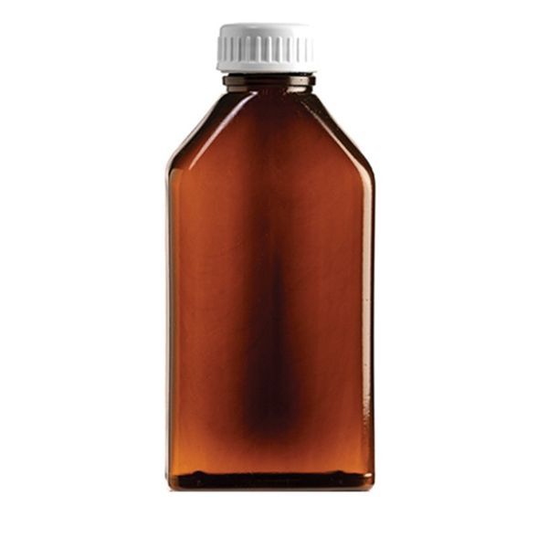 Plastic Bottle Rectangle Amber Screw Cap 200ml 300's