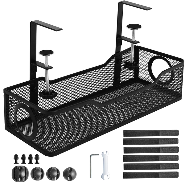 Under Desk Cable Tray Organizer Kit - Cable Management Rack with Clamp