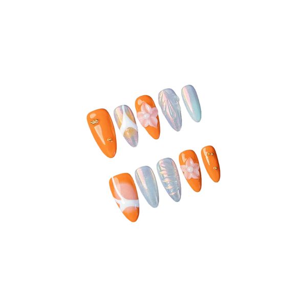 10 Piece - Sculpted Elegance 3D Carved Almond Press-On Nails - Multicolor