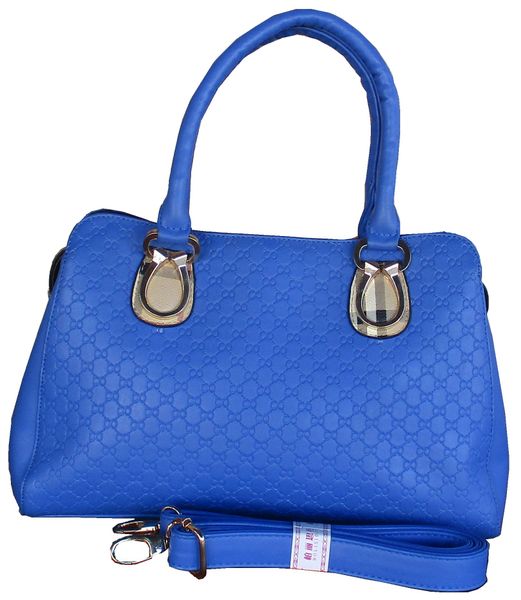 Elegant Royal Blue Imitation Leather Handbag - Gold Accents - Quilted Design