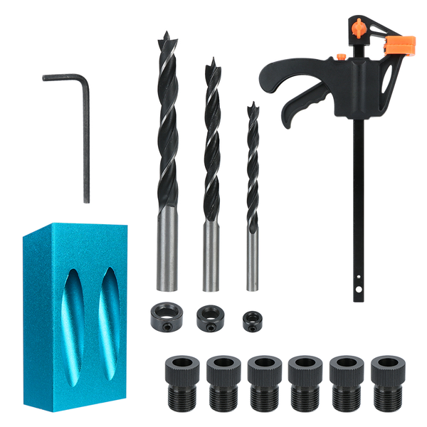15 Degree Dowel Drill Joinery Kit Hole Screw Jig with 6/8/10mm - 15 Pieces