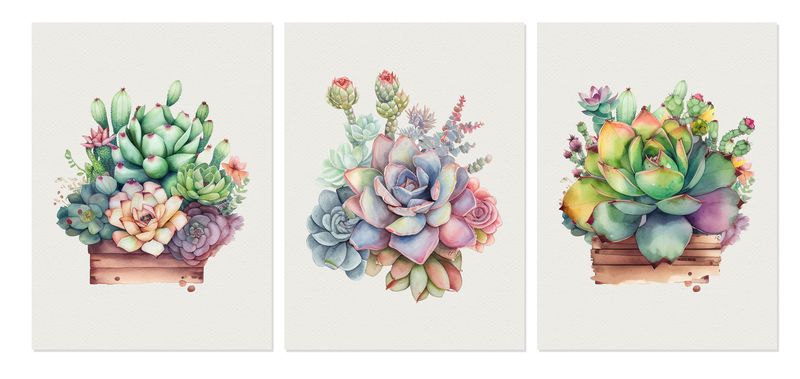 Wall Art - Selection of Watercolour Succulents