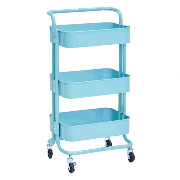 Candy Blue 3 Tier Metal Mesh Storage Trolley Rolling Serving Cart