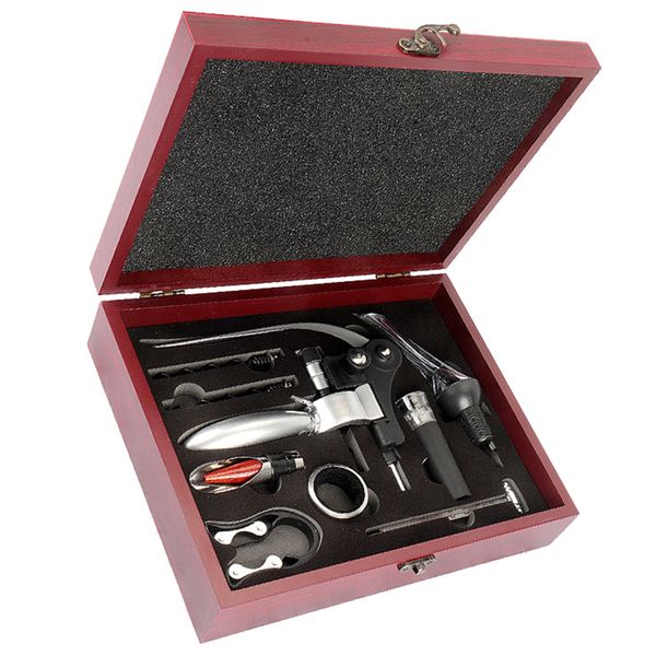 9 in 1 Wine Accessory Gift Kit Set with Wooden Box for Wine Lovers