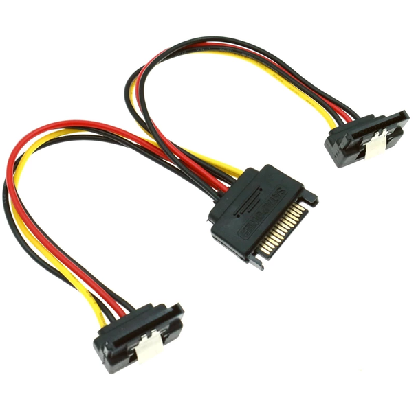 SATA 15 Pin Male to Dual 15 Pin Female 90% Y Splitter Power Adapter