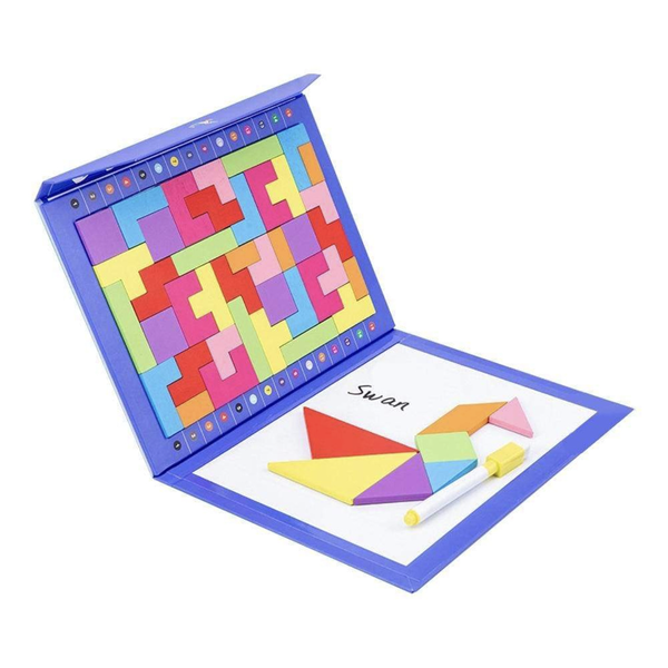 Kids Magnetic 3D Tetris &amp; Tangram Jigsaw Puzzle Drawing Board