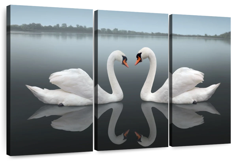 Canvas Art - Swan Love 3 Piece Canvas Wall Art Living Bedroom Decor