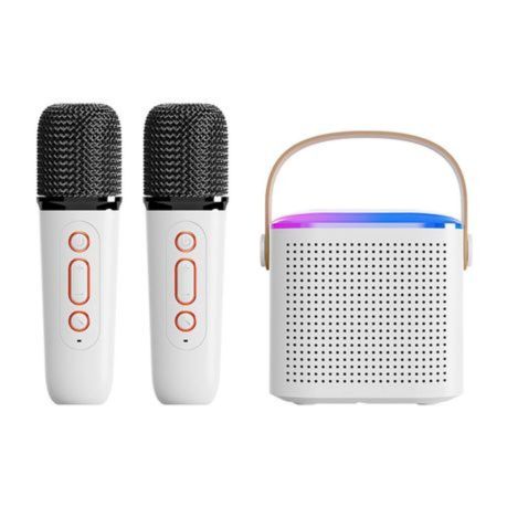 Karaoke Sound System Bluetooth Speaker With Microphone LED Lights - White Image