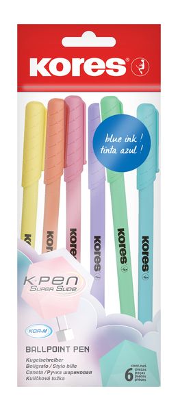 Kores Ballpoint Pastel Pens with Bue Ink, Set of 6