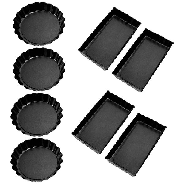 8 Pcs Non-Stick Quiche Tart Pans(Round&amp;Rectangle)With Bottom For Cake