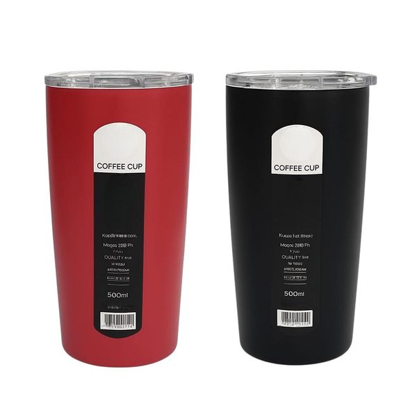 2-Piece Coffee Cup Set - Black &amp; Red with Clear Lids (24 cm).