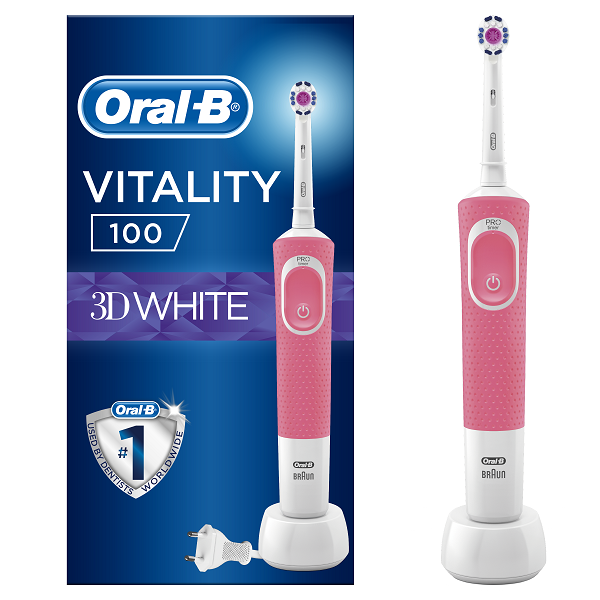 Oral-B Rechargeable Electric Toothbrush - D100 Adult 3D White - Pink