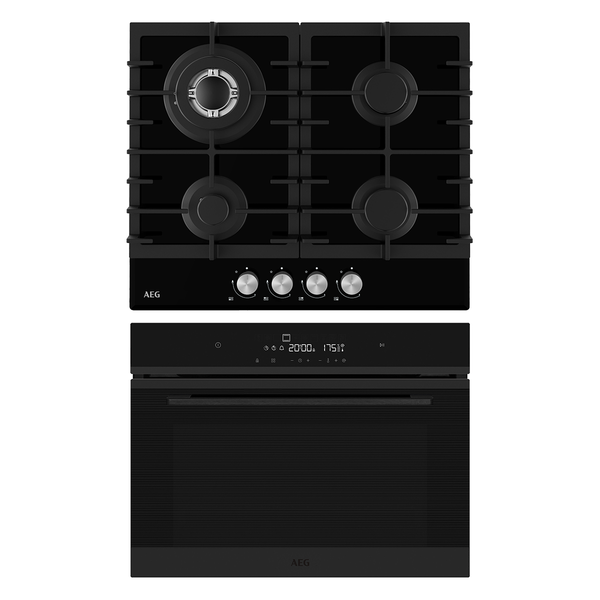 AEG 60cm Built-In Oven With Air Fryer &amp; Gas on Glass 4 Burner HOB