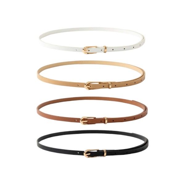 Chic and Minimalist Thin Belt With Gold Buckle - Multicolor - 4 Piece