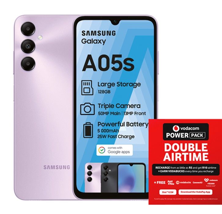 Samsung Galaxy A05s 128GB LTE Dual Sim - Violet + Vodacom SIM Card Pack