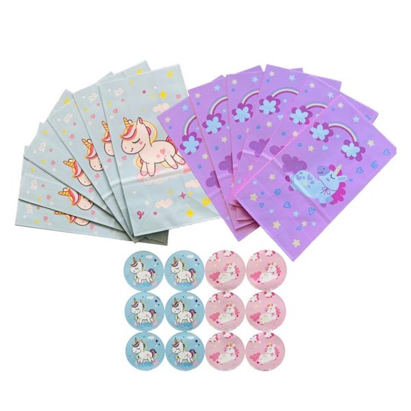 Unicorn Paper Loot Party Packs &amp; Stickers - Pack of 12 (24cm x 13cm)