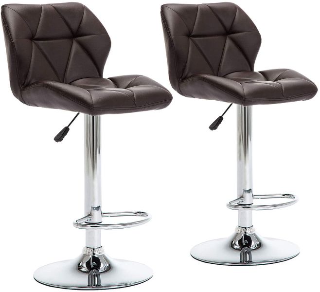 Bar Stools / Padded Kitchen Counter Chairs- Set of Two - Brown Colour