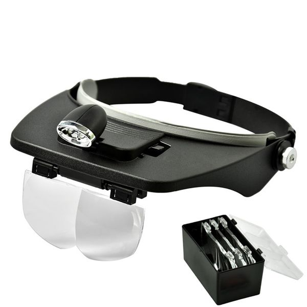 1.2X/1.8X/2.5X/3.5X Adjustable Headband Magnifier with 2 LED Light