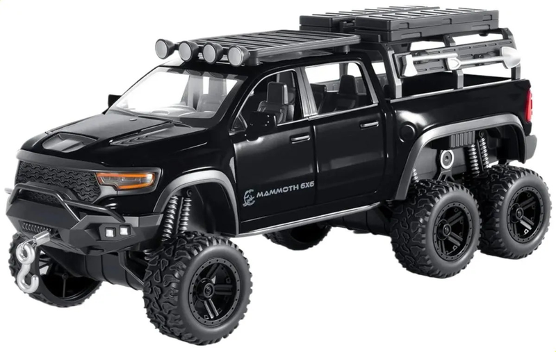 1:24 6x6 Mammoth Off-Road Pickup Truck Model, Diecast Pull Back Toy Car