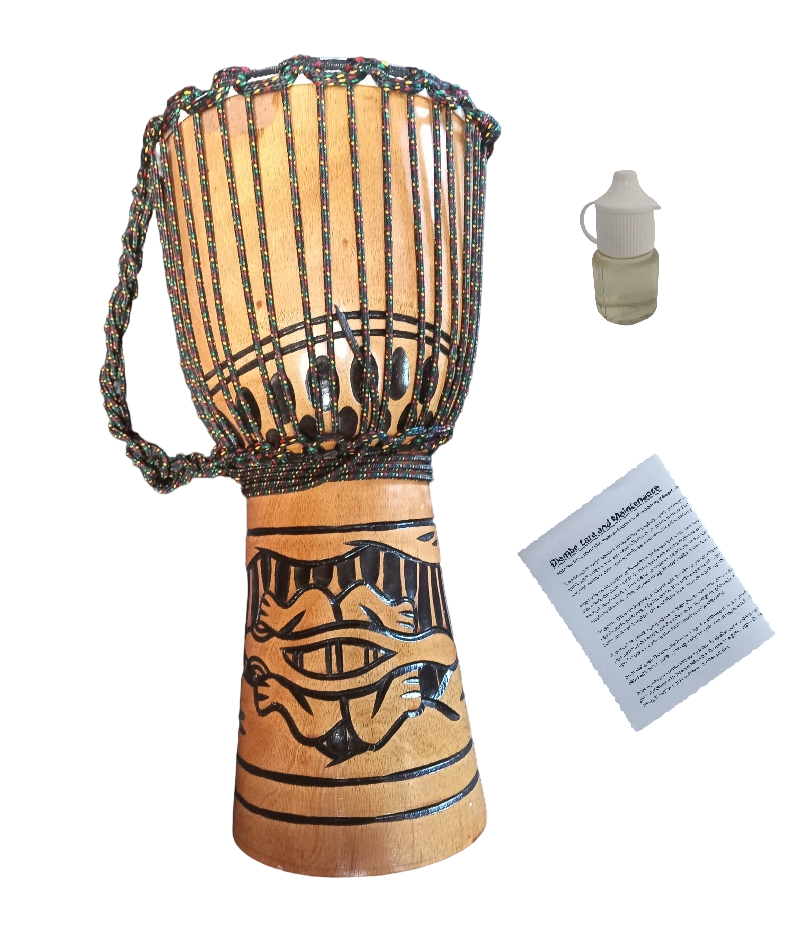 Djembe Drum Gecko Carved With Treatment Oil and Care Manual 26cm x 50cm