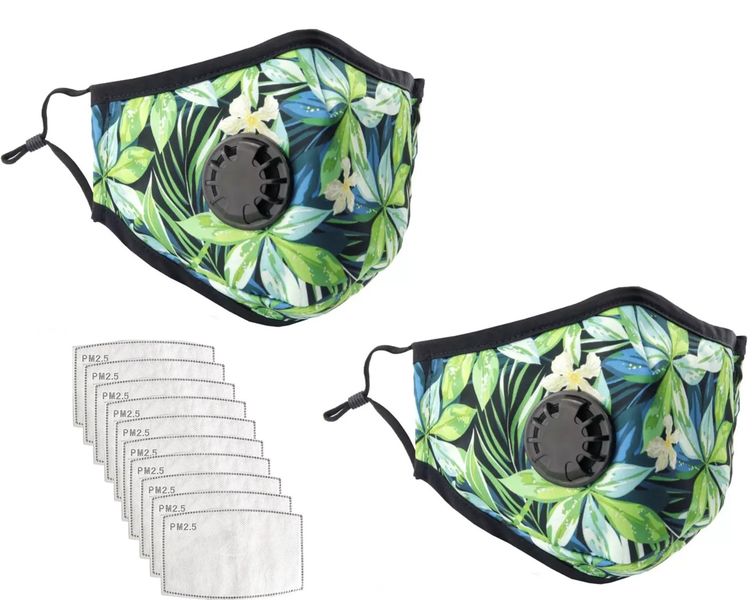 2 x Reusable Floral Face Mask with Breathing Valve and 10 Filters